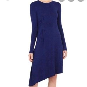 BCBGMaxazria Women's Blue Asymmetrical Long Sleeve Korinna Midi Dress XX-Small